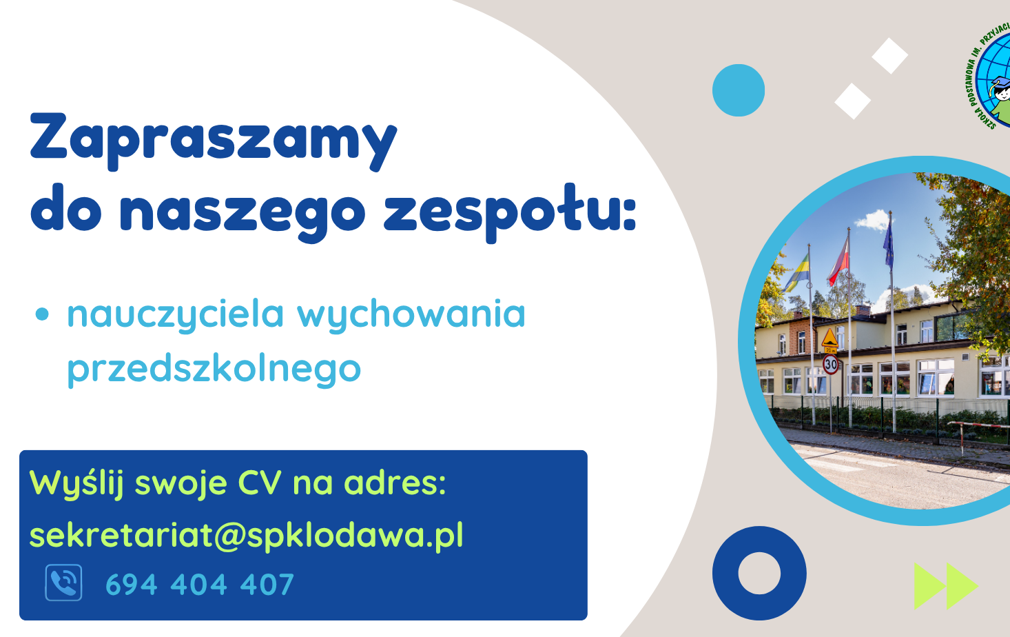 Zdjęcie do Zatrudnimy nauczyciela wychowania przedszkolnego